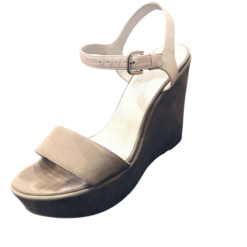 Stuart Weitzman Taupe Suede Platform Wedge Sandal… - image 1